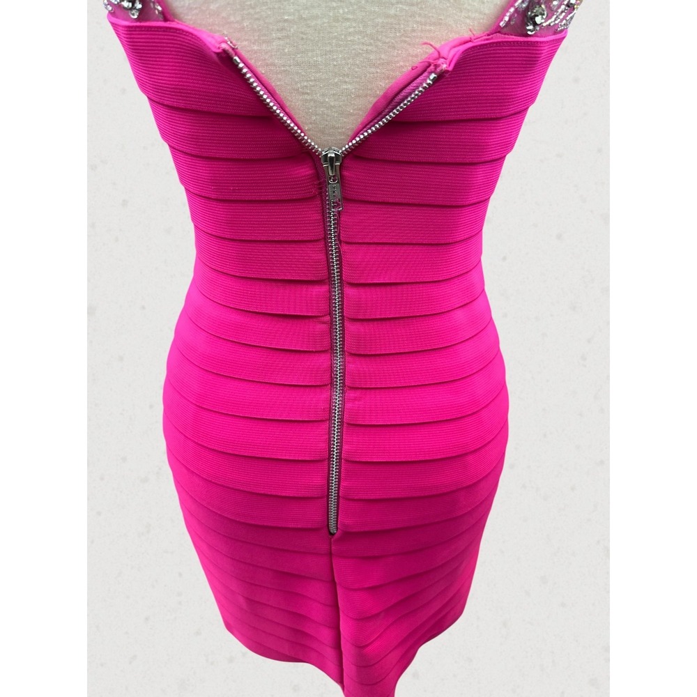 Sherri Hill Hot Pink Bandage Dress Size 4 Beaded Rhinestone Cocktail Prom Party - Picture 12 of 16